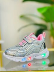 Buckhead Glossy Shiny Işıklı Kız Bebek Spor Ayakkabı Lila/Silver