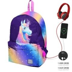 CORAL HIGH Mor Renk Geçişli İki Bölmeli USB Şarjlı Kulaklık Çıkışlı  Mor