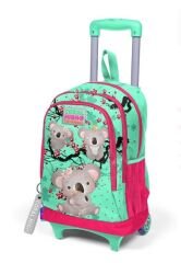 CORAL HIGH Kids Su Yeşil Neon Mercan Koala Desenli Üç Bölmeli Çekçekli Okul Sırt Çantası  Su Yeşili