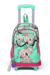 CORAL HIGH Kids Su Yeşil Neon Mercan Koala Desenli Üç Bölmeli Çekçekli Okul Sırt Çantası  Su Yeşili