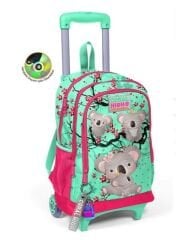 CORAL HIGH Kids Su Yeşil Neon Mercan Koala Desenli Üç Bölmeli Çekçekli Okul Sırt Çantası  Su Yeşili