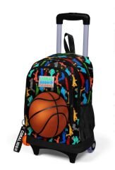 CORAL HIGH Kids Siyah Basketbol Desenli Üç Bölmeli Çekçekli Okul Sırt Çantası  Siyah
