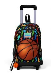 CORAL HIGH Kids Siyah Basketbol Desenli Üç Bölmeli Çekçekli Okul Sırt Çantası  Siyah