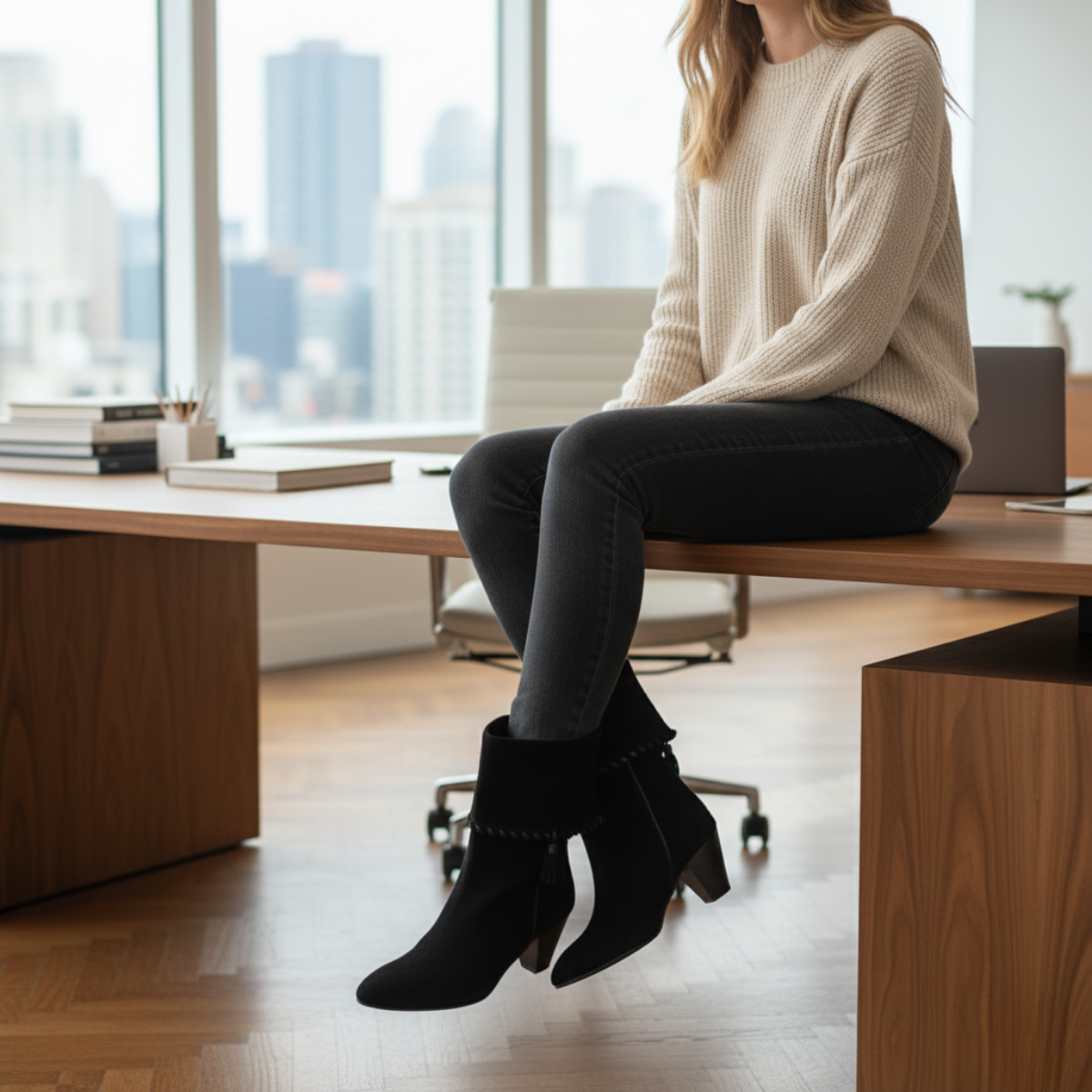 Paris Sivri Burun Hakiki Deri Süet Aksesuarlı Kadın Bot