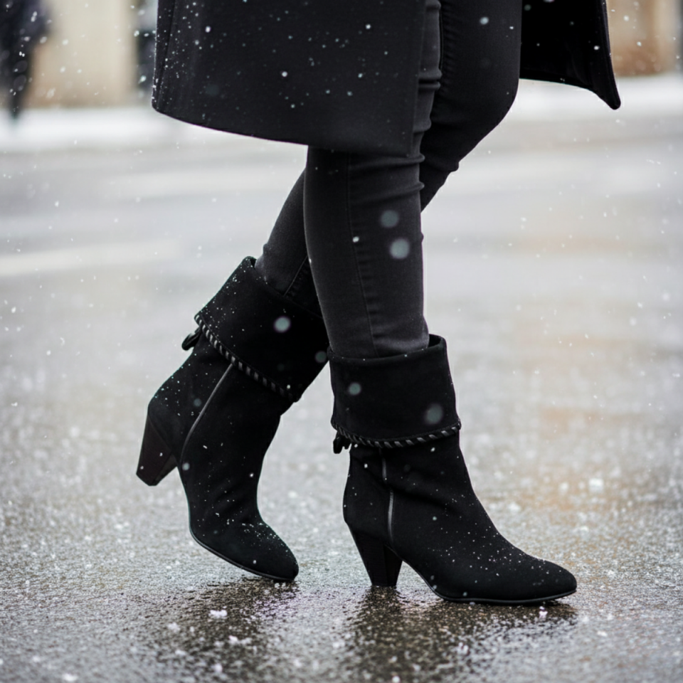 Paris Sivri Burun Hakiki Deri Süet Aksesuarlı Kadın Bot