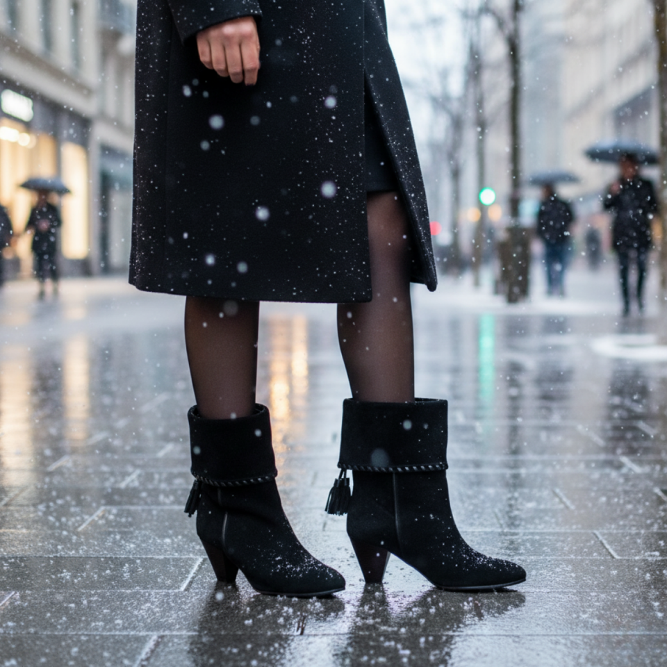 Paris Sivri Burun Hakiki Deri Süet Aksesuarlı Kadın Bot