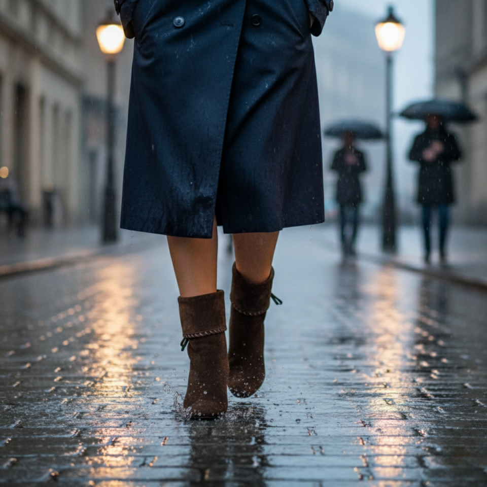 Paris Sivri Burun Hakiki Deri Süet Aksesuarlı Kadın Bot