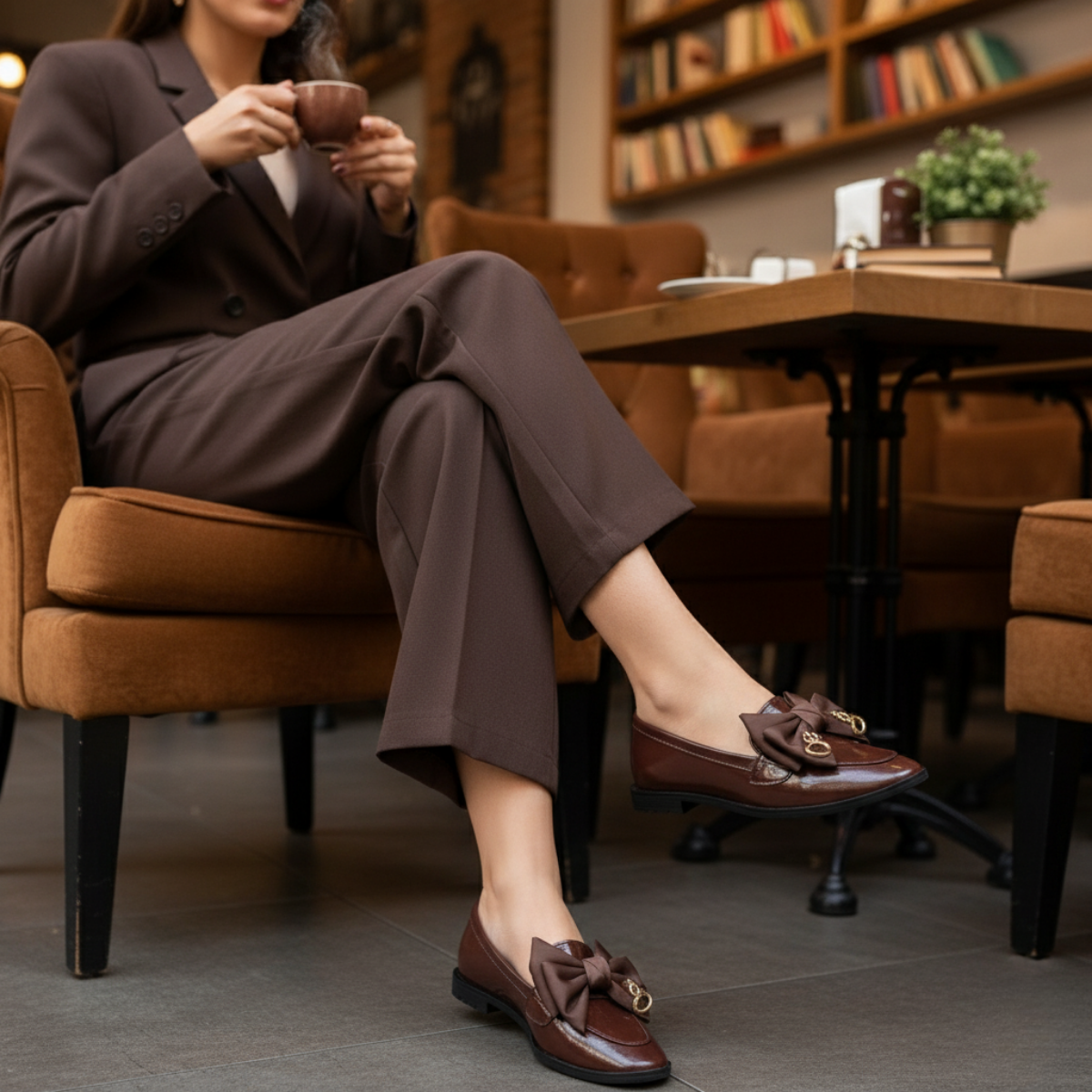 Aura Kumaş Fiyonklu Deri Görünümünde Kadın Loafer