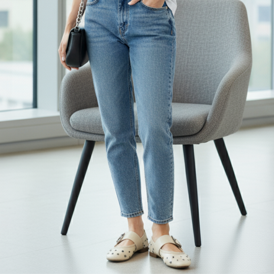 Young Zımbalı Bantlı Deri Görünümlü  Babet