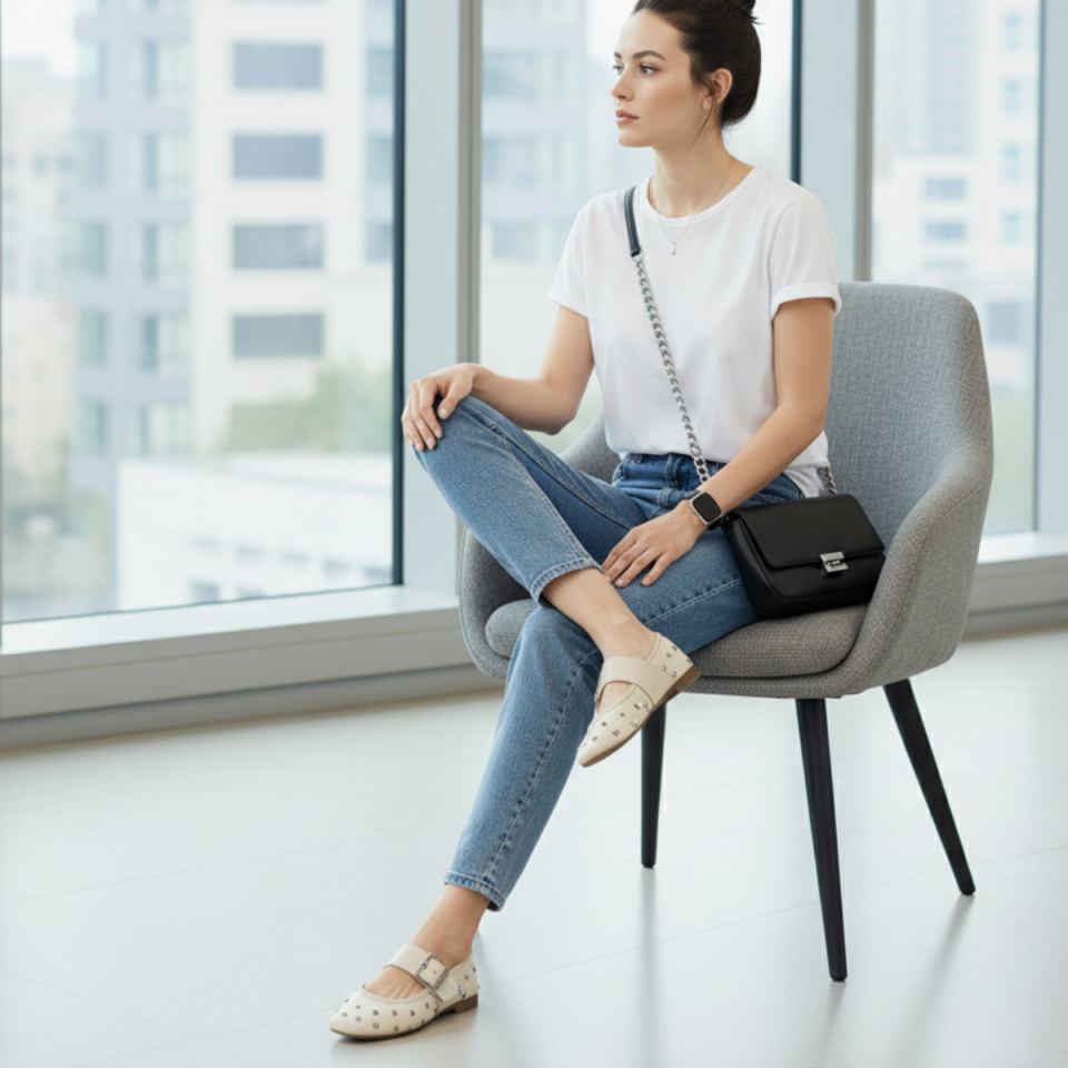 Young Zımbalı Bantlı Deri Görünümlü  Babet