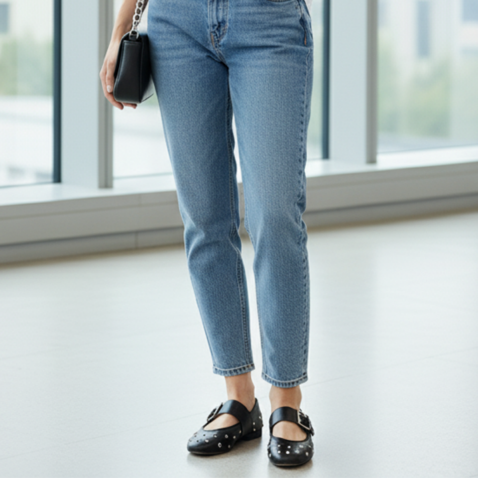 Young Zımbalı Bantlı Deri Görünümlü  Babet