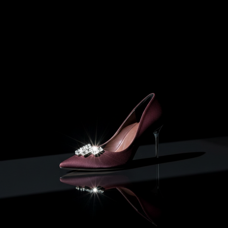 Süet Taş Detaylı Sivri Burun Topuklu Ayakkabı