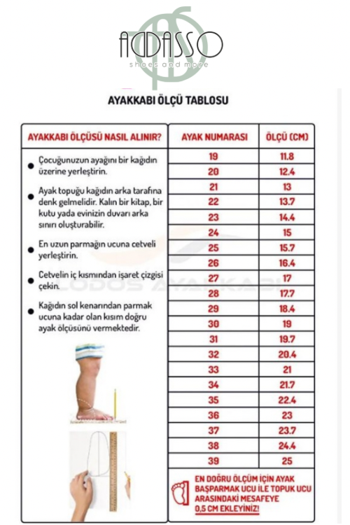 İgor Vicco Ayak Ölçü Listesi
